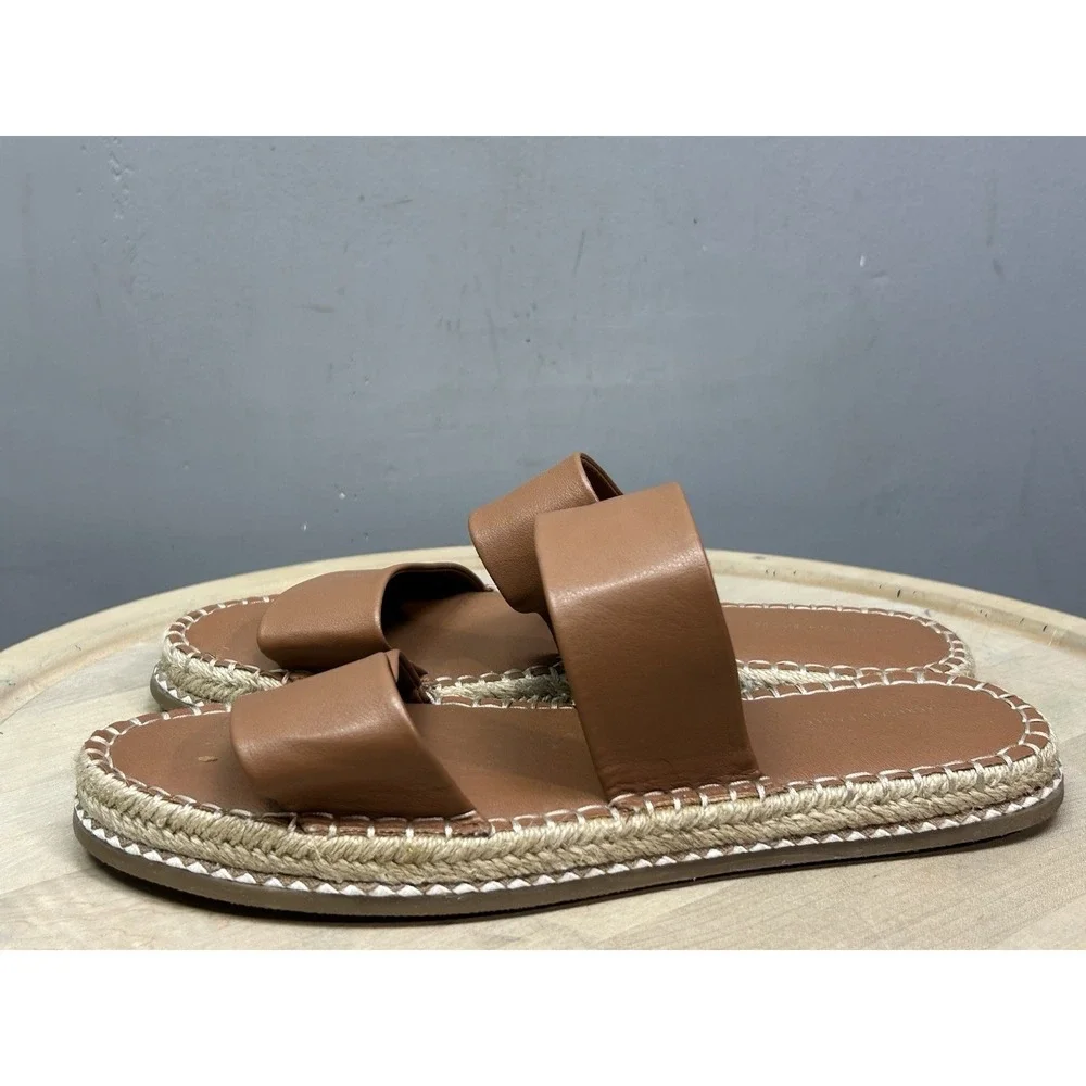 American Eagle Sandals Womens 10 Brown Espadrille Slide Braided Whipstitch 10989